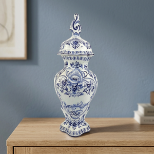โกศเซรามิกสีฟ้าสีขาวตกแต่งลวดลายดอกไม้สไตล์ยุโรป - Product Image 4