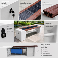 Banc solaire intelligent sans dossier, banc de charge photovoltaïque extérieur avec chargeur USB et sans fil
