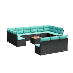 Set Divano da Esterno in Polyrattan Nero con Cuscini, 14 Pezzi, Arredamento da Giardino, Design Contemporaneo, Posti a Sedere per 10+ Persone - Product Image 1