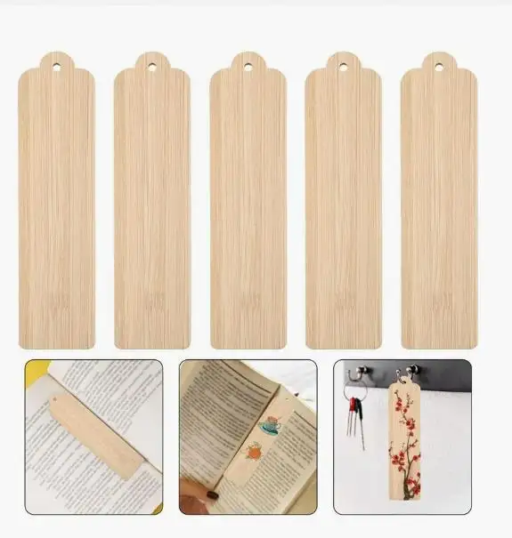 Wooden Blank Label Creative Wooden Craft Bookmark DIY Carving Graffiti Bamboo Board Material