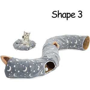 Op maat gemaakte opvouwbare katten- en hondentunnel met gat voor een lampje, gloeit in het donker, groothandel katten donut speeltunnel, fluweel flanel huisdier, effen patroon, OEM - Product Image 3