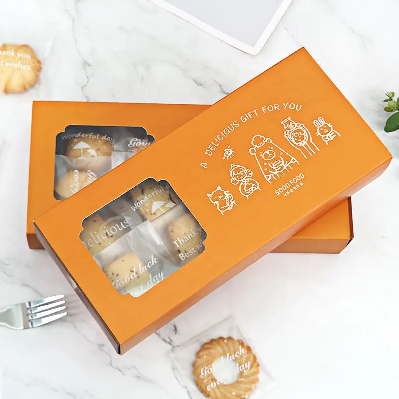 Cajas de embalaje de galletas macaron personalizadas de alta calidad Caja de papel de embalaje de galletas de cajón biodegradable con ventana