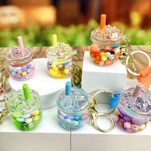 New Arrival Milk Tea Cup Keychain With Liquid Quicksand Bubble Tea Keychain Fruit Milk Tea Keychain - Product Image 2