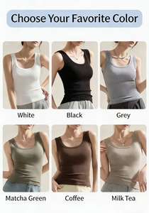 Chaleco de punto acanalado para mujer al por mayor, top sin mangas de color liso con cuello en U, camiseta de punto sencilla, chaleco informal básico para verano. - Product Image 4