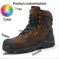 Zapatos de Seguridad ANTENG de Corte Alto Color Marrón Oscuro, Zapatos de Trabajo de Seguridad con Punta de Acero Antideslizantes para Hombre