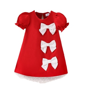 Abito da Principessa con Maniche a Sbuffo per Bambine, Decorazione con Fiocco, Elegante Vestito <span class=keywords><strong>Rosso</strong></span> Estivo da Festa per Bambine - Product Image 5