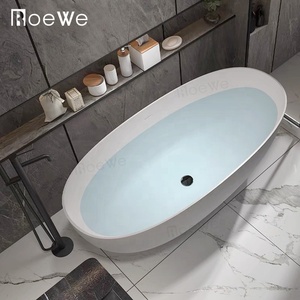 Bañera de diseño ovalado de mármol artificial con soporte libre, tubos de baño hechos a medida, piedra de imitación, superficie sólida - Product Image 5