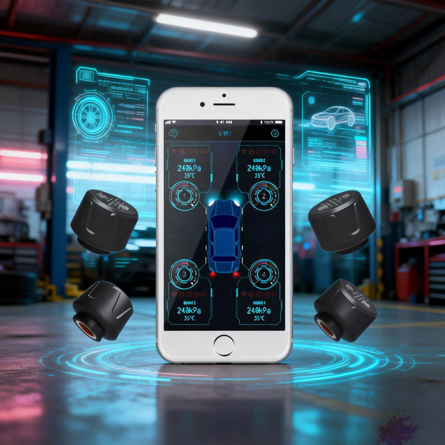 CXT BLE 5.0 Digital External TPMS Car Sensors 99 psi Monitor Pressure and Temperature Check 4 Sensor Car TPMS