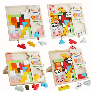 Tamanho grande Animal Print para <span class=keywords><strong>Building</strong></span> <span class=keywords><strong>Blocks</strong></span> DIY Educacional 3D Puzzle Toy Feito de madeira para crianças - Product Image 5