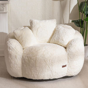 Poufs-bean-bags Round Flower Shaped Giant Bean Bag Chair Soft <strong>Faux</strong> <strong>Fur</strong> Floor Cushion Sofa One Seater Bean Bags Round <strong>Beanbag</strong> - Product Image 1