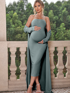 King Mcgreen Star <span class=keywords><strong>Vestido</strong></span> de maternidad de dos piezas y abrigo largo con espalda cruzada Alta elasticidad - Product Image 5