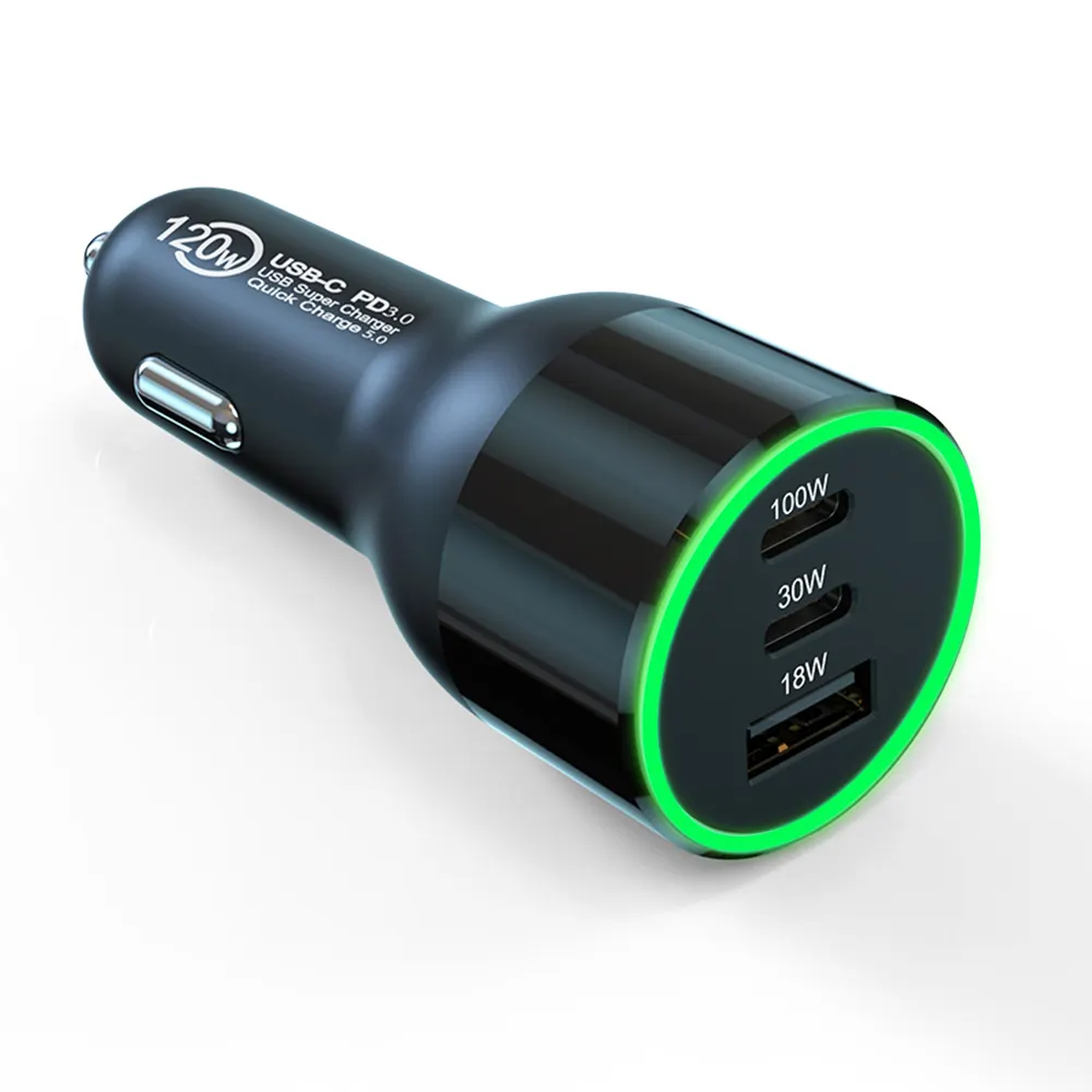 Gan Charger PD 120W Fast Charging Car Charger Adapter Type C USB Dual Port mobile Car Chargers 100W