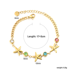 สร้อยข้อมือผู้หญิงชุบทองประดับดาว คริสตัลหลากสี เครื่องประดับสแตนเลส - Product Image 3