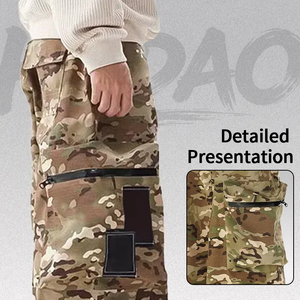 Pantalon cargo pour homme Hudao personnalisé, nouveau modèle vintage à imprimé <span class=keywords><strong>camouflage</strong></span>, coton lourd, durable, plusieurs poches à rabat - Product Image 3