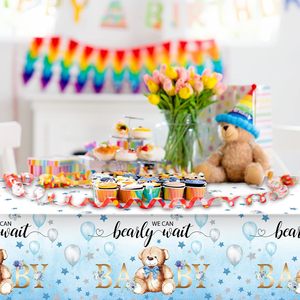 Nappe de table en plastique motif ours pour baby shower, nappe « We Can Bearly Wait » pour fête d'anniversaire et révélation du sexe - Product Image 5