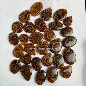 Cabochon en forme de mélange d'ammoniaque naturelle Pierre précieuse en vrac pour la fabrication de bijoux Pierre polie en spirale marron unique - Product Image 6