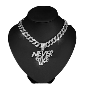 ผู้หญิงผู้ชายเครื่องประดับฮิปฮอปBling Rhinestoneอัลลอยด์ตัวอักษรไม่เคยให้ขึ้นพังก์จี้โซ่คิวบา - Product Image 1