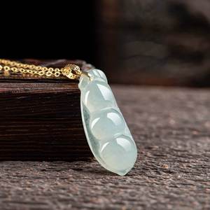 Colgante de Jadeíta Natural con Forma de Frijol, Oro de 18K, Estilo Chino, Joyería para Mujer, Regalo con Certificado de Tasación D060 - Product Image 2