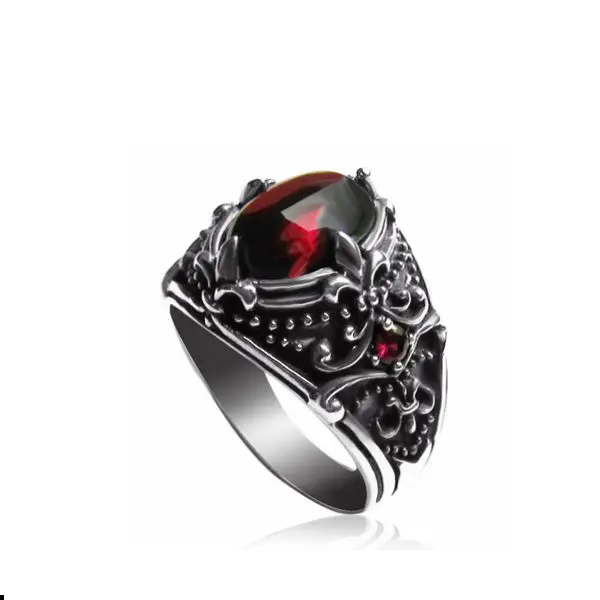 뜨거운 판매 대형 빨간색 보석 스테인레스 스틸 반지, 저렴한 보석 패션 보석 반지