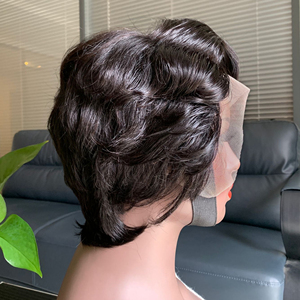 Perruque courte en dentelle suisse HD de style estival tendance, cheveux vierges humains bruts, vague soyeuse, coupe pixie, perruque à dentelle frontale pour femmes noires - Product Image 5