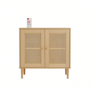 Credenza in Legno Massello Senja 31.5x15.7x31.5 Effetto Rattan, Mobile da Soggiorno Marrone - Product Image 1