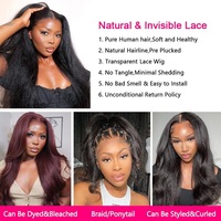 Perruques de cheveux humains Lagos Hairline Kinky Straight, densité 250, avec dentelle frontale HD 13x6, sans colle, pré-épilées, prêtes à porter