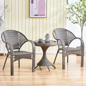 Plastic Rattan Woven Stackable Dining Room Chair Indoor and Outdoor Garden Metal Dinner French Bistro Dining Room Chair