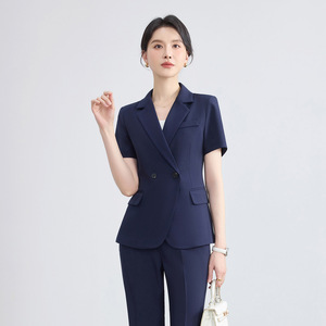 Women's Suit Set Short Sleeve Blazer Pants Formal Workwear Anti-Wrinkle Polyester Spandex Commuting Office Wear - Product Image 2