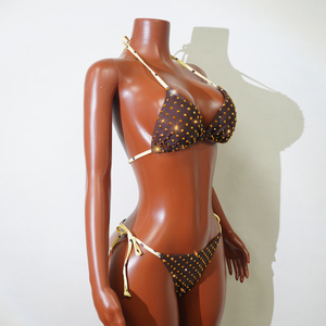 Conjunto de Bikini Halter con Pedrería Marrón Sexy de Alta Calidad para Drag Queen, Ropa de Baile Exótica para Escenario, Fiesta Rave, Cabaret, Personalizado - Product Image 2