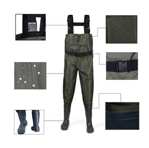 Pantalon de pêche en PVC pour l'extérieur avec <span class=keywords><strong>bottes</strong></span> intégrées, imperméable et respirant, combinaison de pêche à la poitrine - Product Image 2