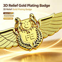 Badge d'aile en alliage de zinc 3D personnalisé, épingle de revers en métal plaqué or, souvenir avec logo personnalisé OEM, cadeau promotionnel en gros pour usine