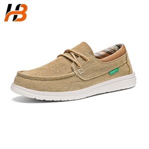 Mocassins confortables en cuir et toile Hebo, chaussures décontractées pour hommes, mocassins à enfiler, chaussures <span class=keywords><strong>bateau</strong></span>, mocassins personnalisables avec logo - Product Image 4