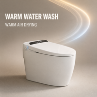 Toilette intelligente en porcelaine avec cuvette allongée et évacuation en S, innovation intelligente, télécommande incluse