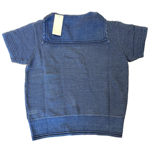 เสื้อถักแขนสั้นสำหรับเด็กผ้าเดนิมสีน้ำเงินพร้อมกระดุมเอียง & ดีไซน์ฮู้ดคอวี - Product Image 4