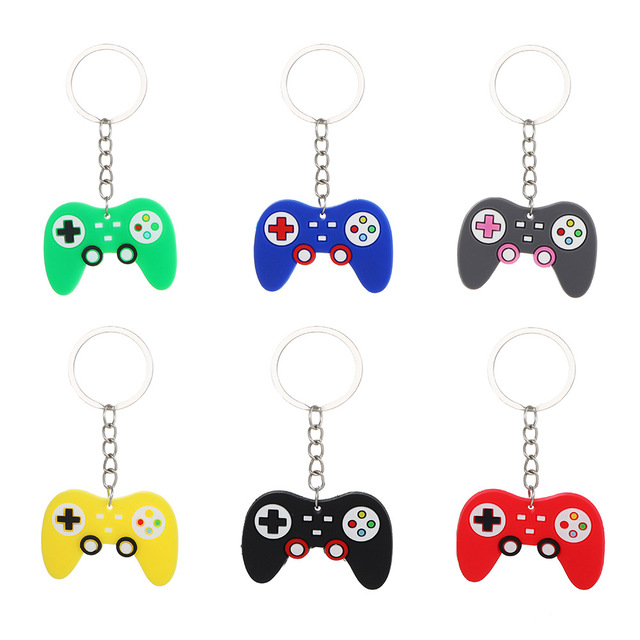 PVC Cartoon Game Controller Keychain Mini Game Console Handle Keyring Rubber Key Chains Student Backpack Charms Party Novelty