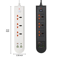 Multiprise USB à charge rapide PD30W 10A, cordon d'extension de 1,8 mètre, boîtier ignifuge, interrupteur de protection contre les surcharges