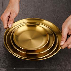 304 Stainless Steel Shallow Plate Gold Round Plate For Home Restaurant Buffet Dessert Serving Tray - Product Image 1