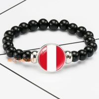 Bracelet perlé élastique noir drapeau du Pérou, accessoire patriotique tendance pour hommes et femmes, best-seller
