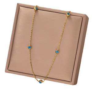 Collar de Ojos Turcos con Cuentas de Circonio, Chapado en Oro de 18K, Acero Inoxidable, Impermeable, Clásico y Moderno, para Mujer, Bodas y Fiestas - Product Image 1