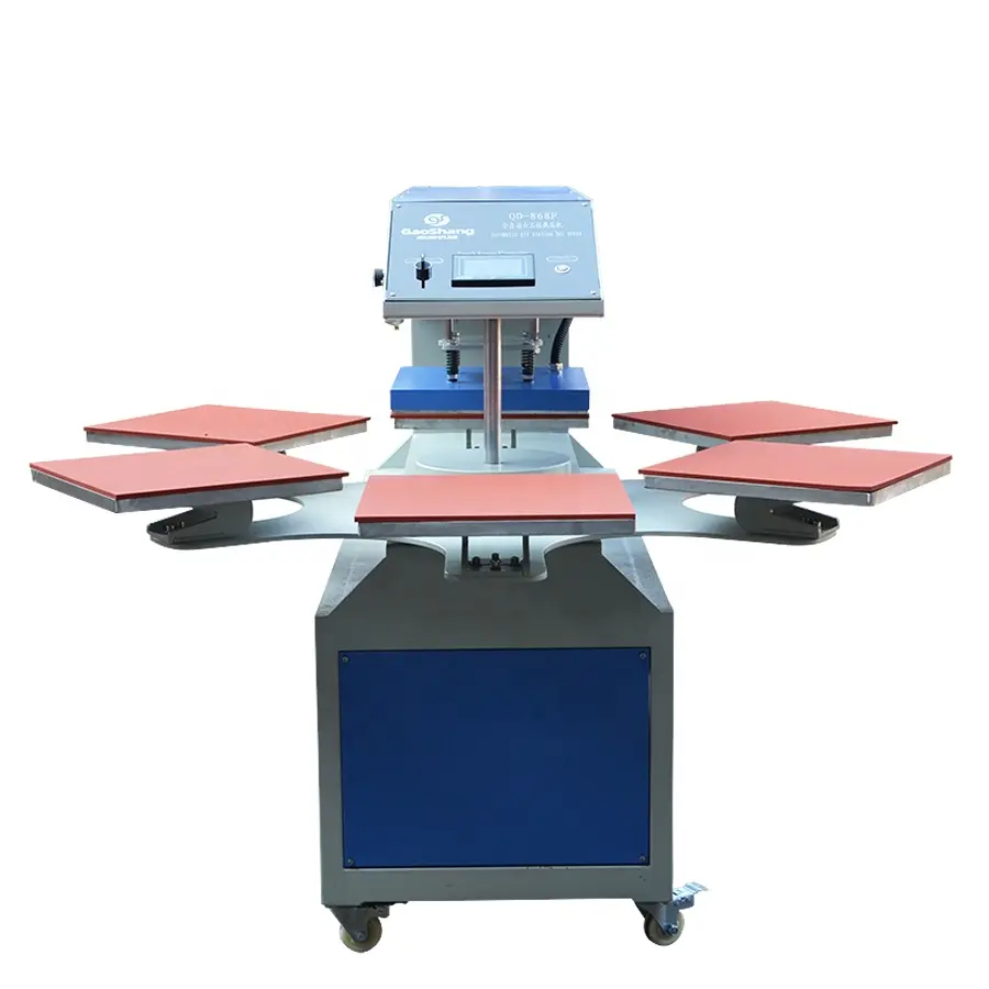 15*15 cm factory price automatic pneumatic sublimation rotary six worktable heat press machine for t shirt jeans shoes jacket