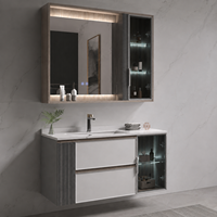 Meuble-lavabo flottant de luxe moderne avec vasque et miroir LED, armoire murale avec rangement en verre pour projets hôteliers