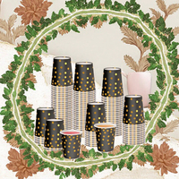 Gobelets de fête de Noël en papier, lot de 100, noir et or à pois, anti-fuite, jetables, 9 oz (250 ml) pour boissons chaudes/froides
