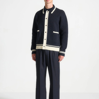 Pull cardigan en tricot à manches longues pour homme, à rayures et blocs de couleur