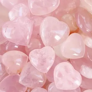 Juego de chakras, cristal curativo de Reiki, piedras de corazón con cuarzo rosa en forma de corazón