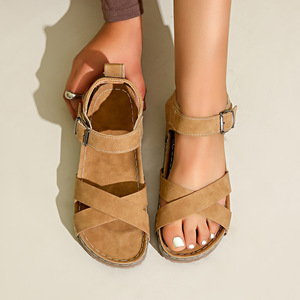 Women Summer New Cross Strap Roman Sandals Thick Sole Open Toe Beach Sandals Wholesale - Product Image 3