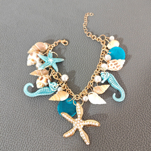 Bracelet en alliage plaqué or pour femme, design de luxe léger, pendentif étoile de mer, collection Océan d'été, bijoux de mode, vente en gros - Product Image 4