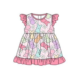 Preventa MOQ 5, Ropa de Pascua para Niñas con Estampado de Conejitos y Flores, Algodón Orgánico al por Mayor, Hermanas, Niños, Nueva Moda, Boutique, Fábrica - Product Image 2