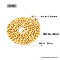 Collier en acier inoxydable, or PVD 18K, 12mm, bijou de luxe, avec Zircon et boucle en diamant, à mailles cubaines Miami