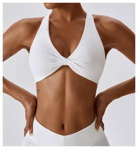 Soutien-gorge de sport pour femmes <span class=keywords><strong>sexy</strong></span> avec logo personnalisé soutien-gorge de yoga push up à double sangle torsadé pour fitness nu au dos croisé - Product Image 4