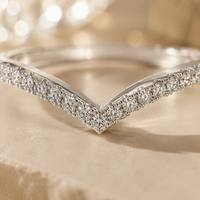 Bagues en argent sterling 925 en forme de V, entièrement pavées de moissanite, empilables, bijoux fins personnalisés pour femmes, à porter au quotidien